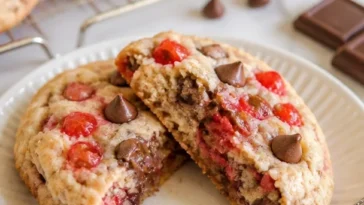 Maraschino-Kirschplätzchen auf einem Teller mit Kirschsauce