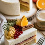 Marzipan-Mousse-Torte auf einem eleganten Dessertteller, garniert mit Pistazien.