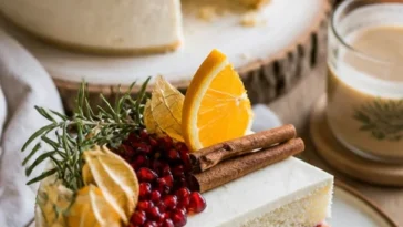 Marzipan-Mousse-Torte auf einem eleganten Dessertteller, garniert mit Pistazien.