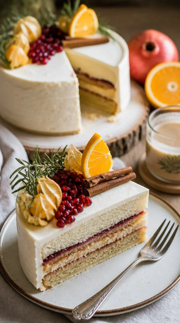 Marzipan-Mousse-Torte auf einem eleganten Dessertteller, garniert mit Pistazien.