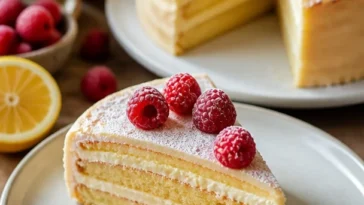 Eine selbstgemachte Marzipantorte auf einem weißen Teller