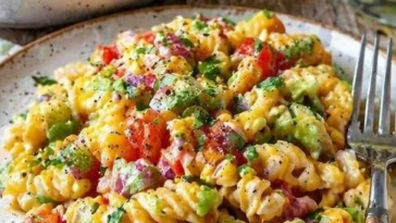 Mexikanischer Street-Corn-Nudelsalat mit frischen Zutaten und Gewürzen