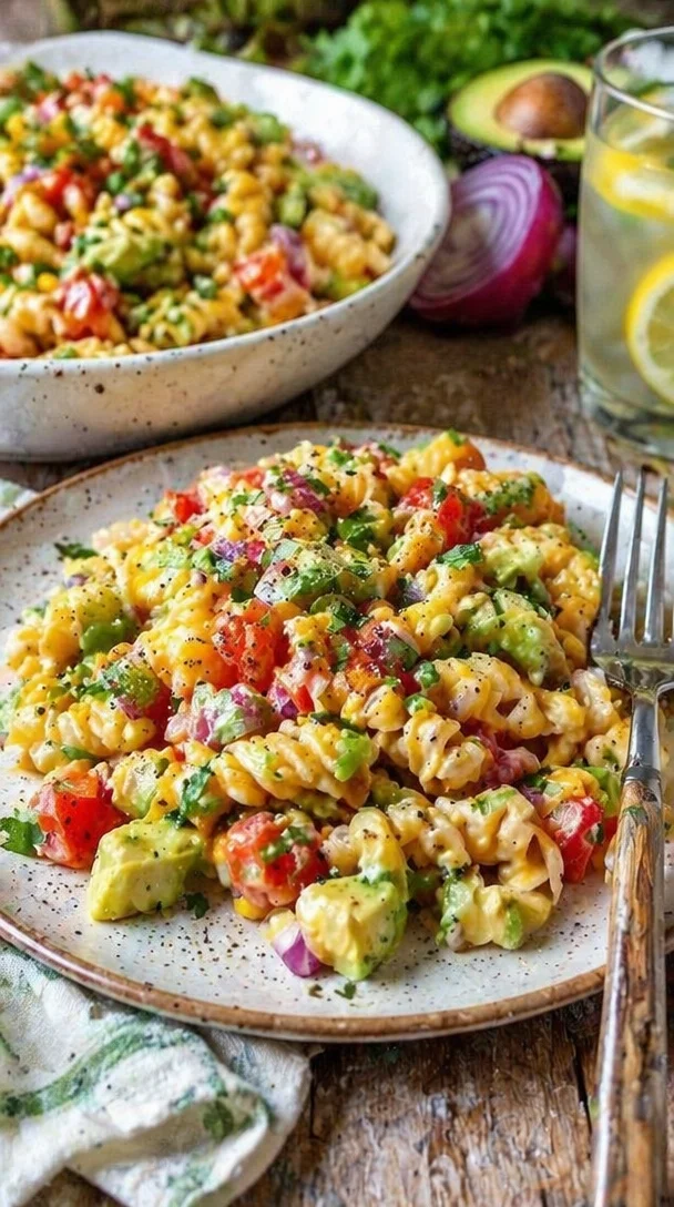 Mexikanischer Street-Corn-Nudelsalat mit frischen Zutaten und Gewürzen