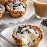 Mini-Cannoli-Tassen gefüllt mit Ricotta-Creme auf einem Teller