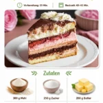 Neapolitanischer Kuchen mit bunten Schichten und Dekoration auf einem Teller