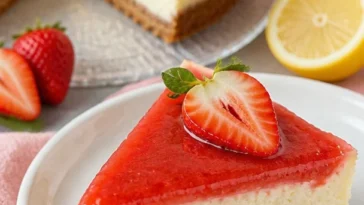 New Yorker Erdbeer Cheesecake mit frischen Erdbeeren und cremigem Käsebelag