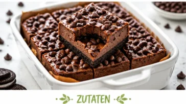 No-Bake Schokoladen-Käsekuchen-Riegel auf einem Teller serviert