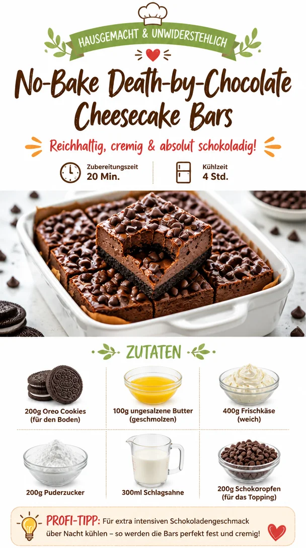 No-Bake Schokoladen-Käsekuchen-Riegel auf einem Teller serviert