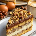 Nusskuchen mit Nougatcreme, frisch gebacken und dekoriert