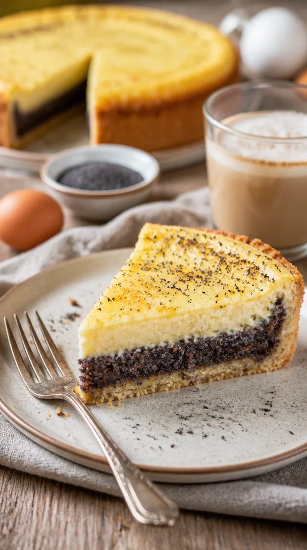 Omas saftiger Mohnkuchen mit Pudding und Schmand, frisch gebacken und lecker
