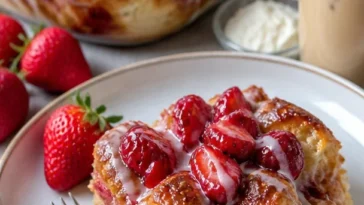 Erdbeer-Cream Cheese Cobbler mit frischen Erdbeeren und cremigem Käsebelag