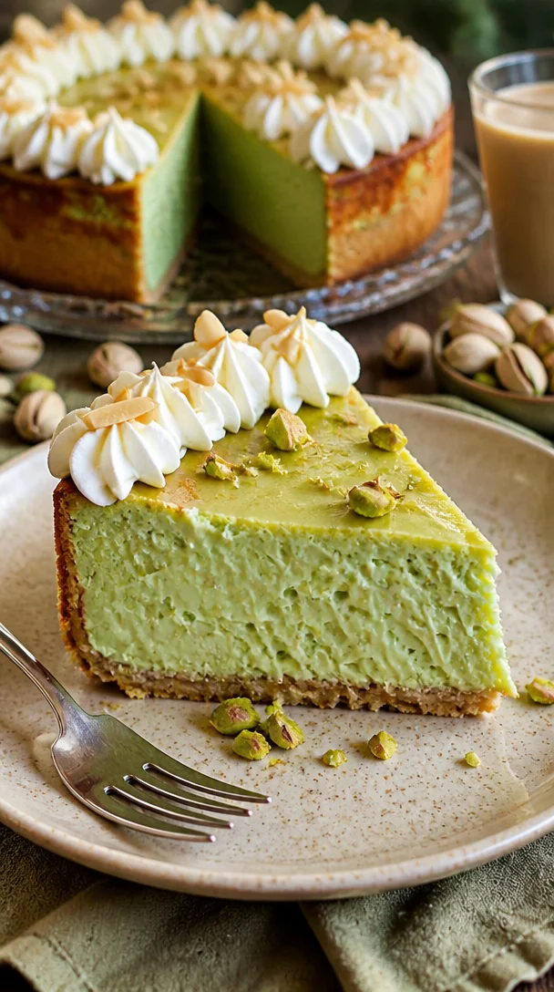 Köstlicher Pistazienkäsekuchen mit einer cremigen Konsistenz und knackigen Pistazien.