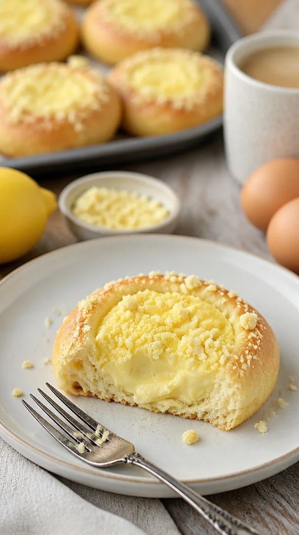 Hefeteilchen gefüllt mit Pudding, frisch gebacken und verziert.