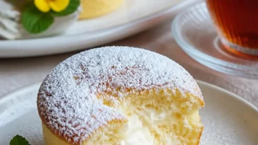 Quark-Muffins mit Vanillepudding auf einem Teller