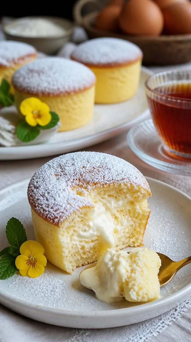 Quark-Muffins mit Vanillepudding auf einem Teller