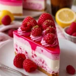 Rosa Samt Himbeer-Käsekuchen mit frischen Himbeeren und sahniger Käsekuchenfüllung
