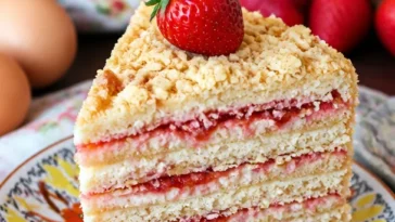 Köstliche Russische Torte Stöpka-Raströpka mit mehreren Schichten und Aromen.