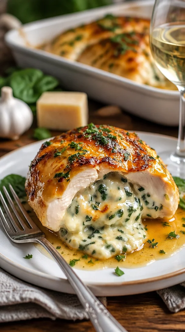 Ruth's Chris gefülltes Hähnchen auf einem eleganten Teller