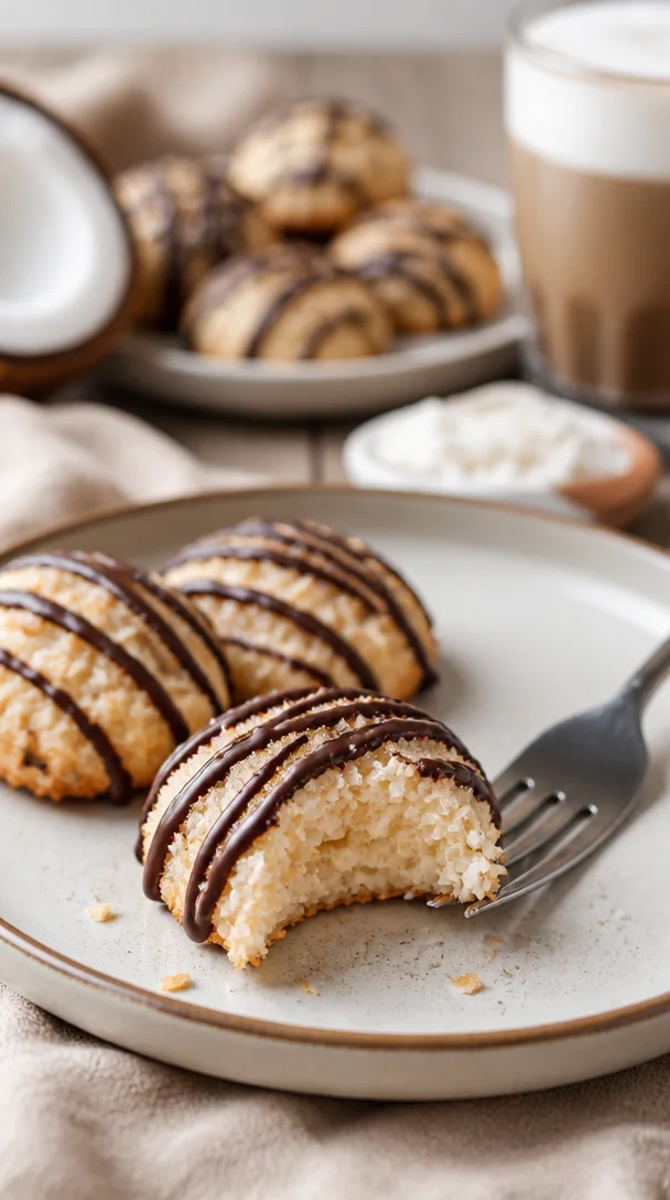 Saftige vegane Kokosmakronen mit Marzipan auf einem Teller