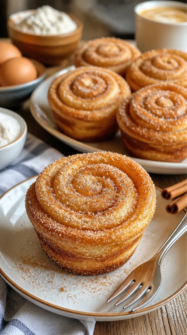 Schnelle Zimt-Zucker-Cruffins, frisch gebacken mit Zimt und Zucker.