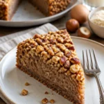 Schneller gesunder Kuchen auf einem Teller dekoriert mit frischem Obst