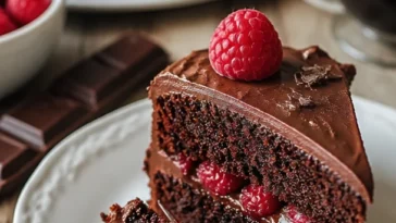 Leckerer Schokokuchen mit Himbeeren, perfekt für Schokoladenliebhaber