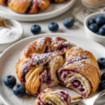 Schwedische Zimtschnecken mit Heidelbeeren und Vanillecreme auf einem Teller