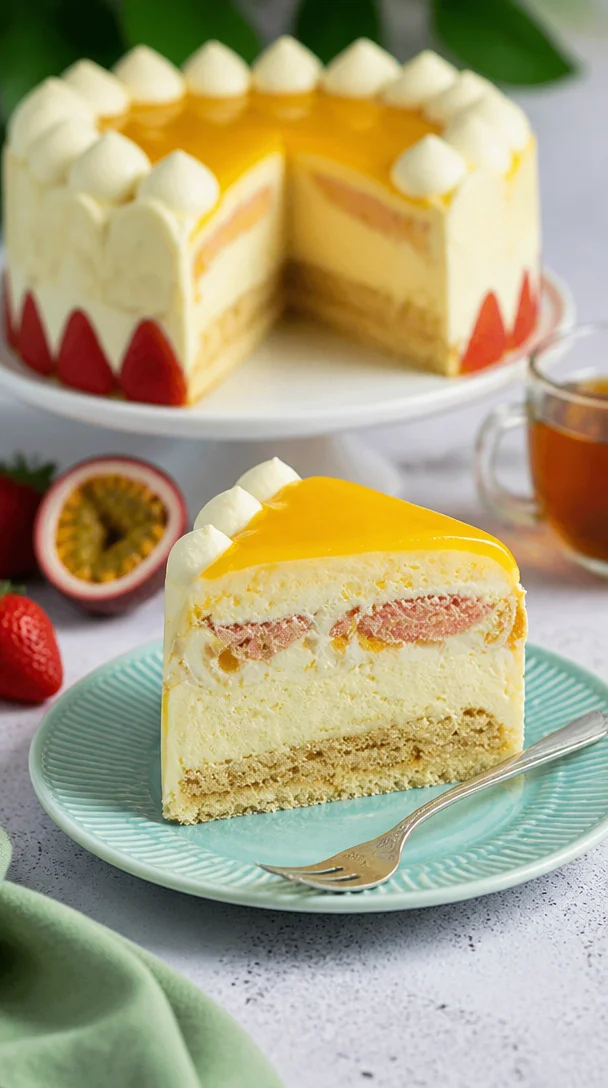 Solero Windbeutel Torte mit Sahne und Obst dekoriert
