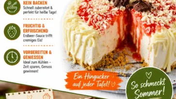 Leckere Spaghetti Eis Torte ohne Backen auf einem Teller serviert