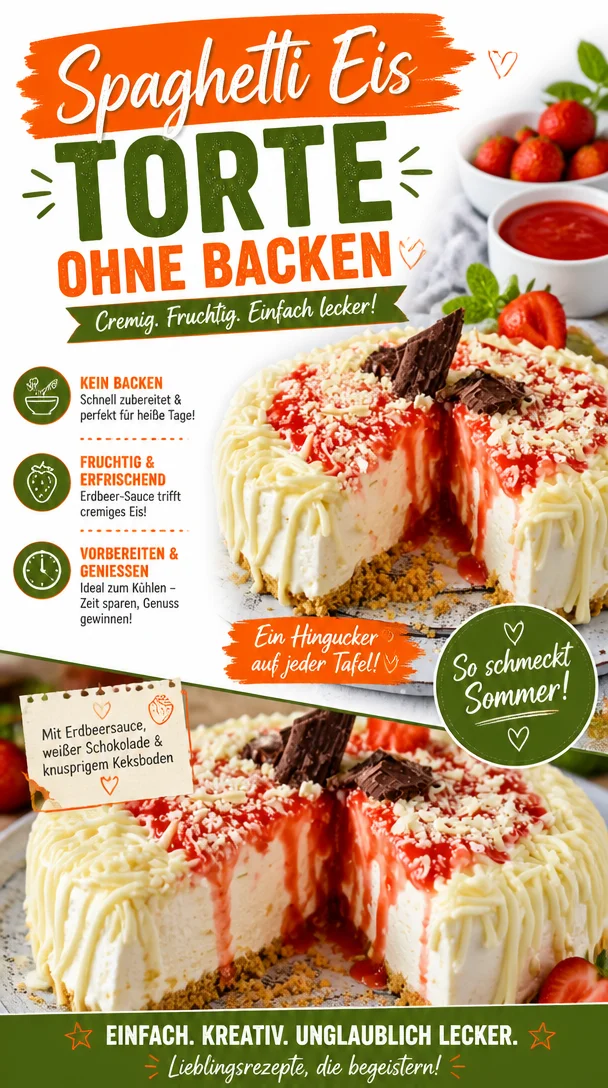 Leckere Spaghetti Eis Torte ohne Backen auf einem Teller serviert
