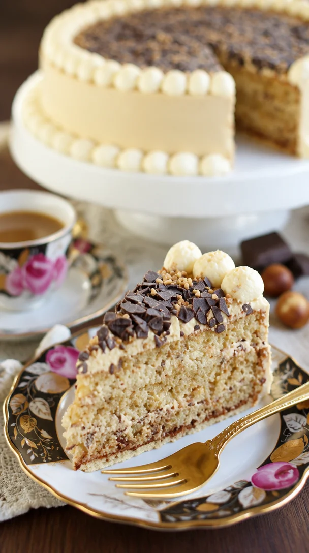 Stracciatella-Kaffee-Torte mit Whiskey-Sahnecreme auf einem Dessertteller