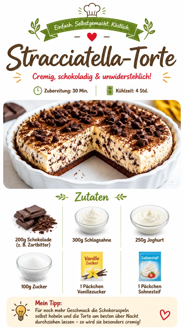 Stracciatella-Torte mit Schokolade und Sahne, ein köstliches Dessert