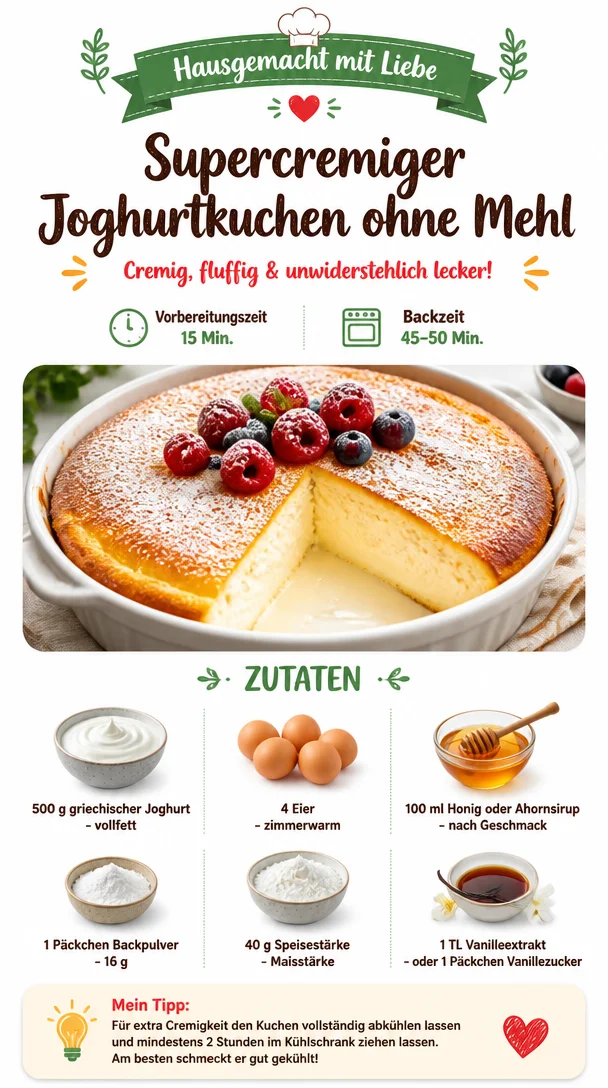 Supercremiger Joghurtkuchen ohne Mehl, der leicht und lecker ist.
