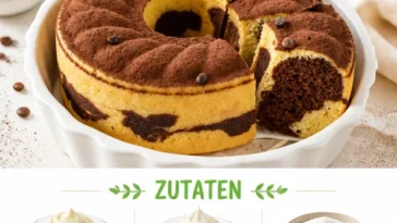 Leckeren Tiramisu Gugelhupf mit Kaffee und Creme auf einem weißen Teller.