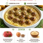 Hackbällchen in cremiger Sauce mit Kartoffelpüree serviert