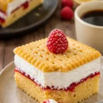 Veganer Himbeerbutterkekskuchen mit frischen Himbeeren und veganer Butter