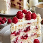 Weiße Schokolade Himbeer-Kuchen mit frischen Himbeeren