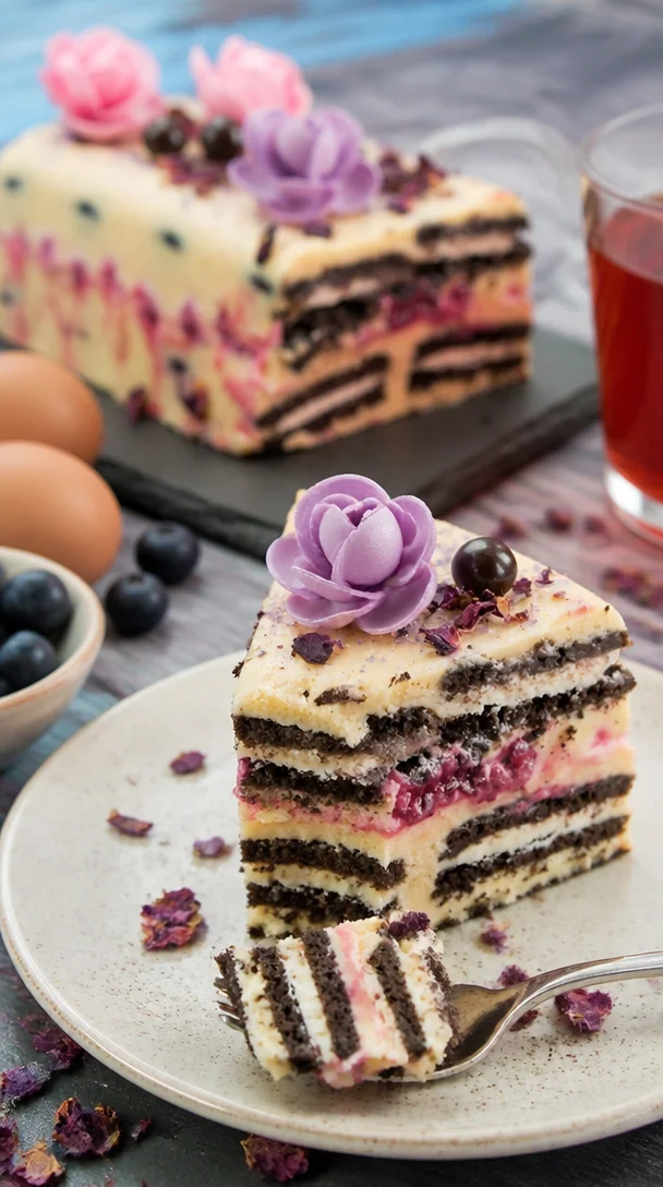 Weißer kalter Hund mit Himbeeren, ein köstliches Dessert.