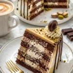 Weltbeste Mozartkugeltorte mit Schokolade, Marzipan und Nüssen auf einem Teller