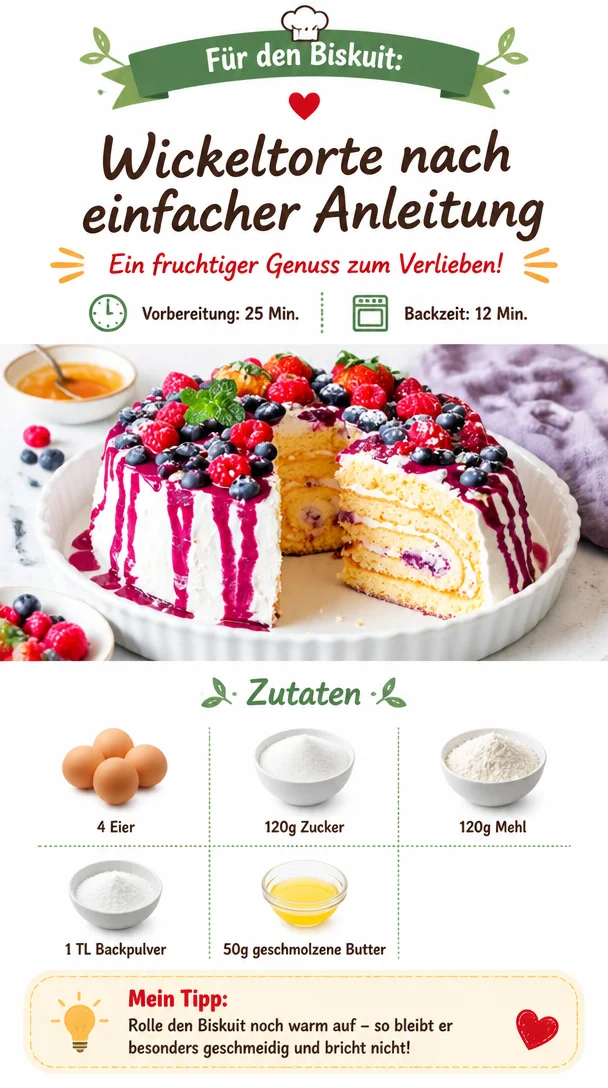 Leckere Wickeltorte nach einfacher Anleitung, ideal für jeden Anlass.
