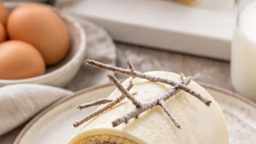 Winterliche Biskuitrolle mit Schokolade auf einem festlich gedeckten Tisch