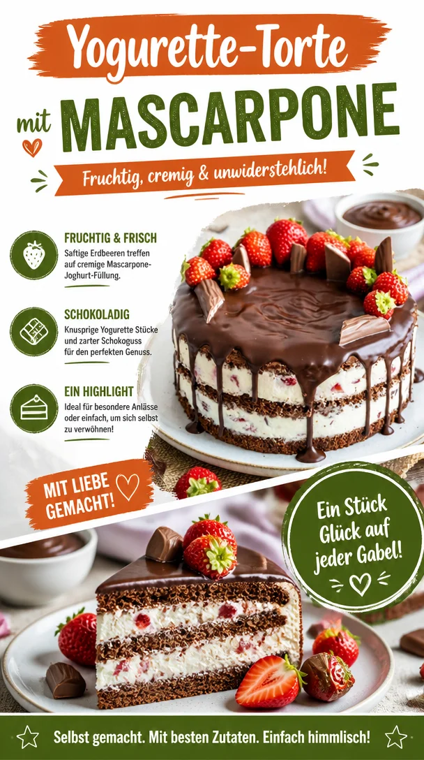 Yogurette-Torte mit Mascarpone, köstlicher Schokoladen- und Joghurtgenuss.