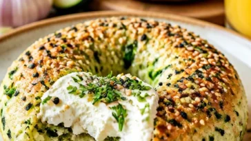 Frische Zucchini-Bagels auf einem Holzbrett