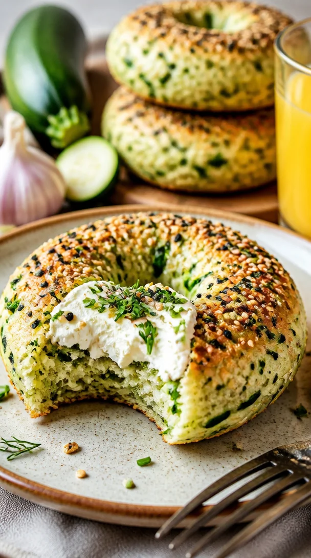Frische Zucchini-Bagels auf einem Holzbrett