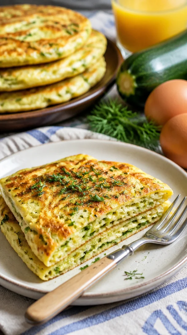 Leckere Zucchini-Pfannkuchen auf einem Teller serviert