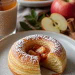 Leckere Apfel-Zimt-Teigringe frisch gebacken auf einem Teller.