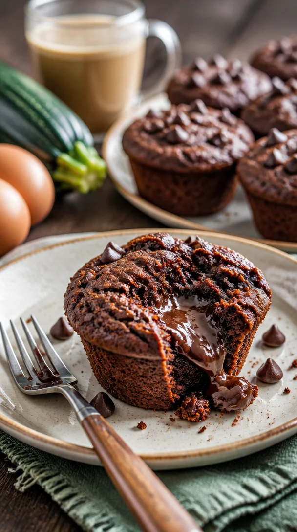 Doppelchocolate-Zucchini-Muffins in Bäckerei-Style auf einem Tisch