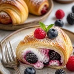 Beeren-Frischkäse gefüllte Croissants auf einem Teller