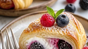 Beeren-Frischkäse gefüllte Croissants auf einem Teller