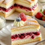 Leckerer Beeren-Sahne-Pastetenkuchen mit frischen Beeren und Sahne